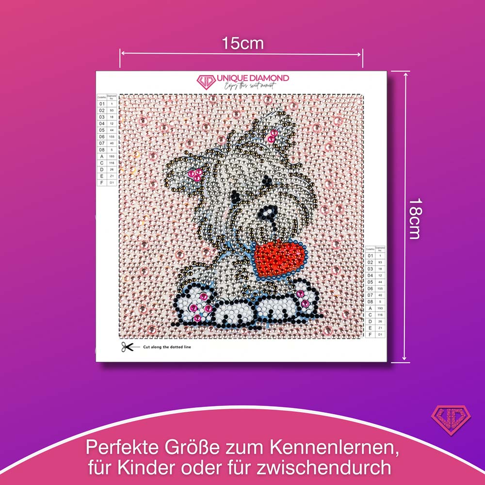 5D Diamond Painting Herz-Hündchen Benny Strasssteine, Unique-Diamond