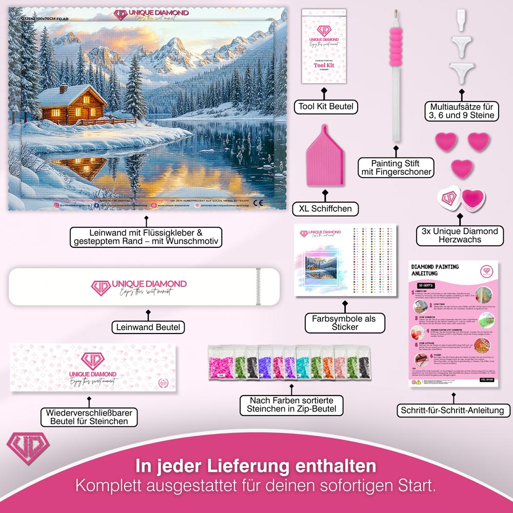 5D Diamond Painting - Hütte am Fluss Unique-Diamond