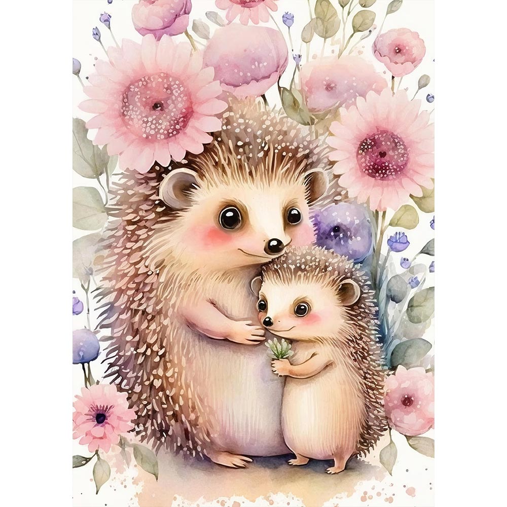 5D Diamond Painting AB Steine Igel Mama mit Kind, Unique-Diamond