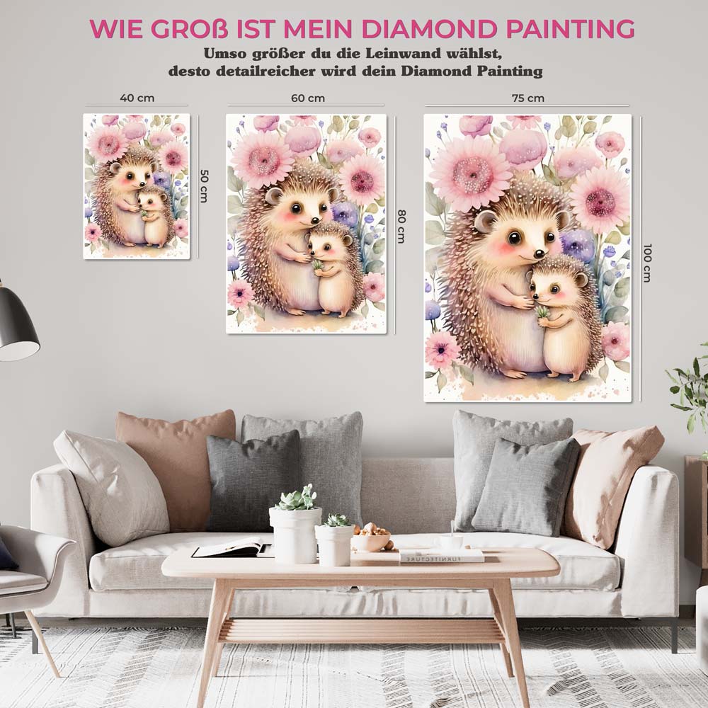 5D Diamond Painting AB Steine Igel Mama mit Kind, Unique-Diamond