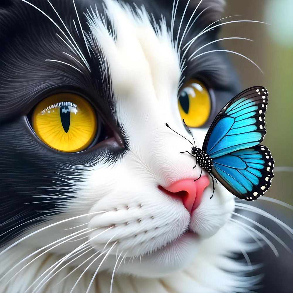 5D Diamond Painting – Katze mit Schmetterling