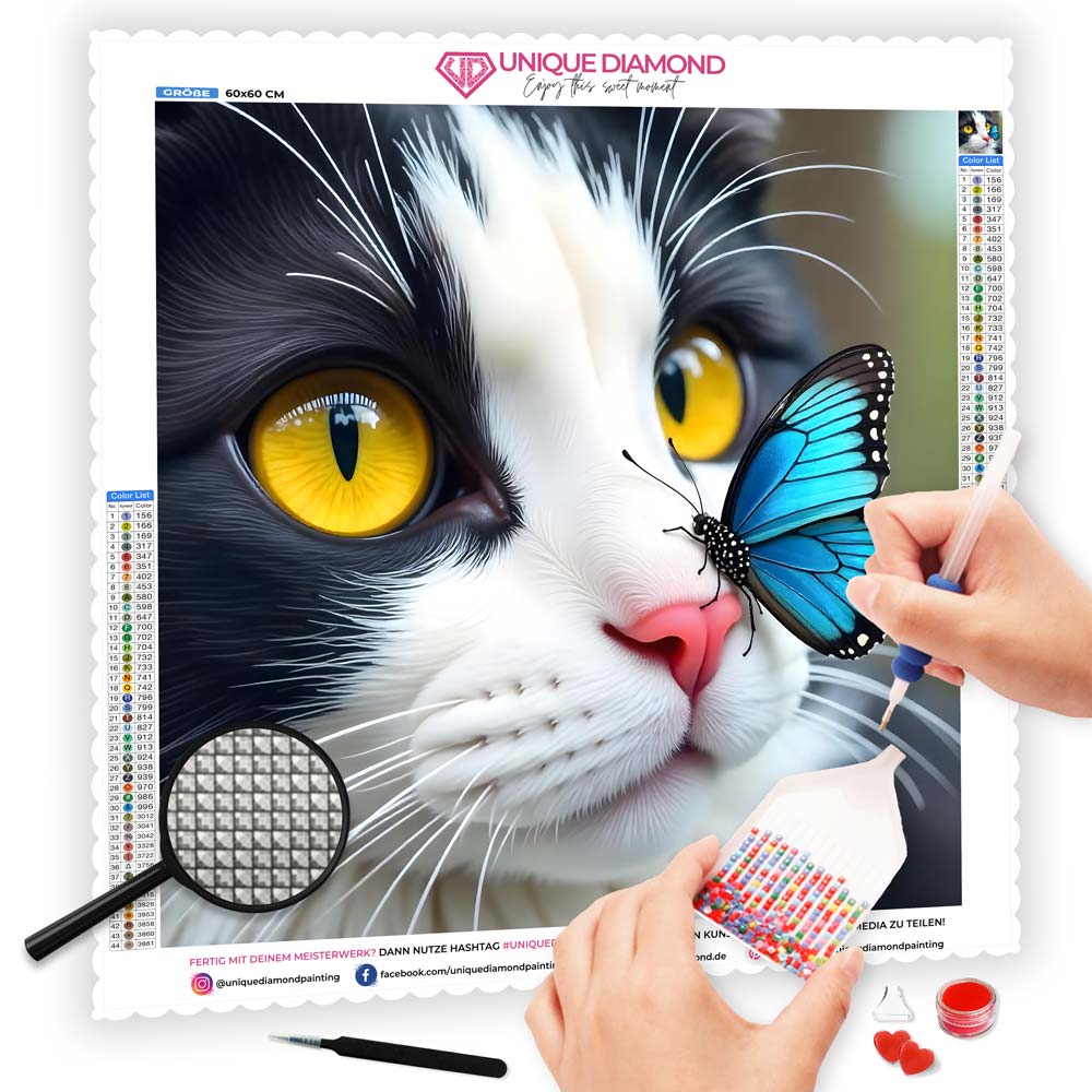 5D Diamond Painting – Katze mit Schmetterling