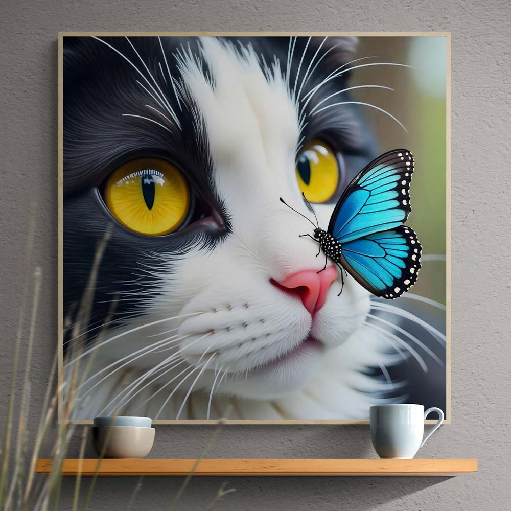 5D Diamond Painting – Katze mit Schmetterling