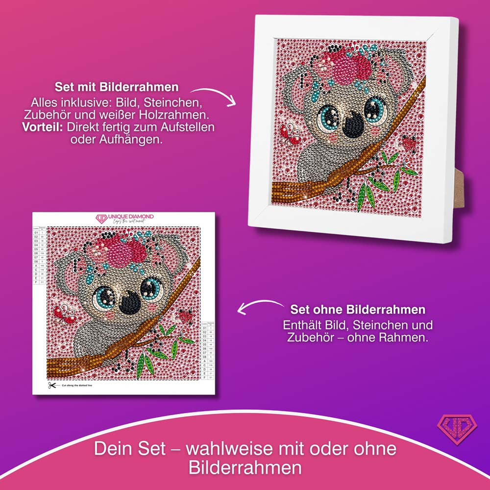 5D Diamond Painting Koala-Mädchen Kiki mit Strasssteinchen, Unique-Diamond