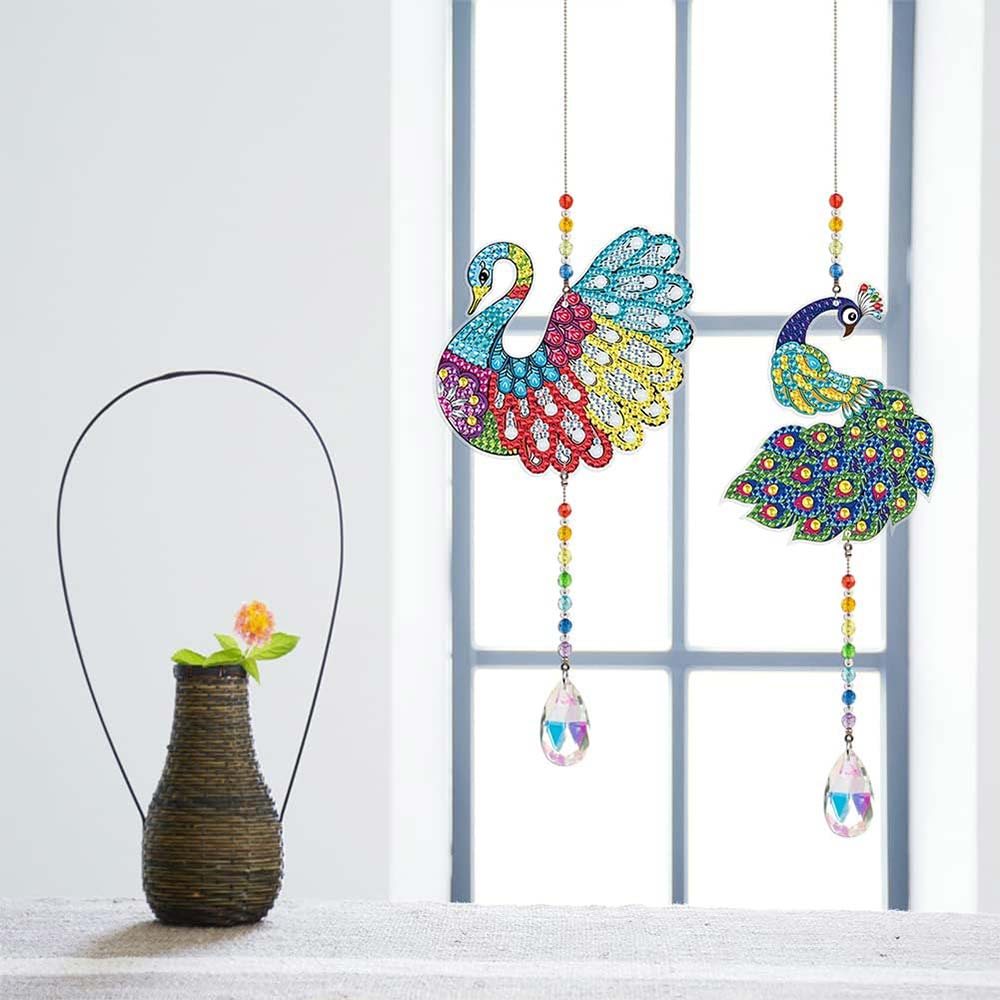 5D Diamond Painting Kristall Windspiel Pfau 2 Stück, Unique-Diamond