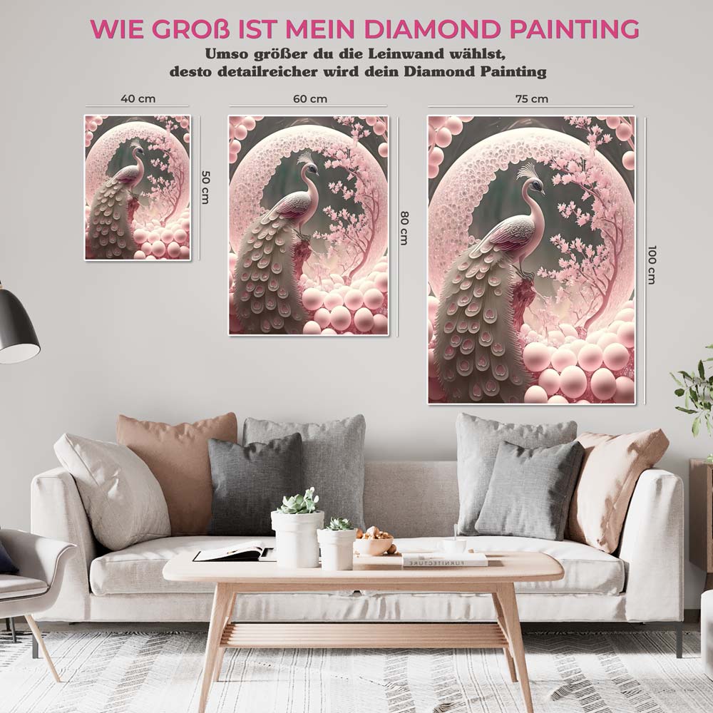 5D Diamond Painting Pink Peacock, Unique-Diamond