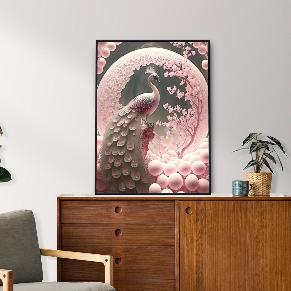 5D Diamond Painting Pink Peacock, Unique-Diamond