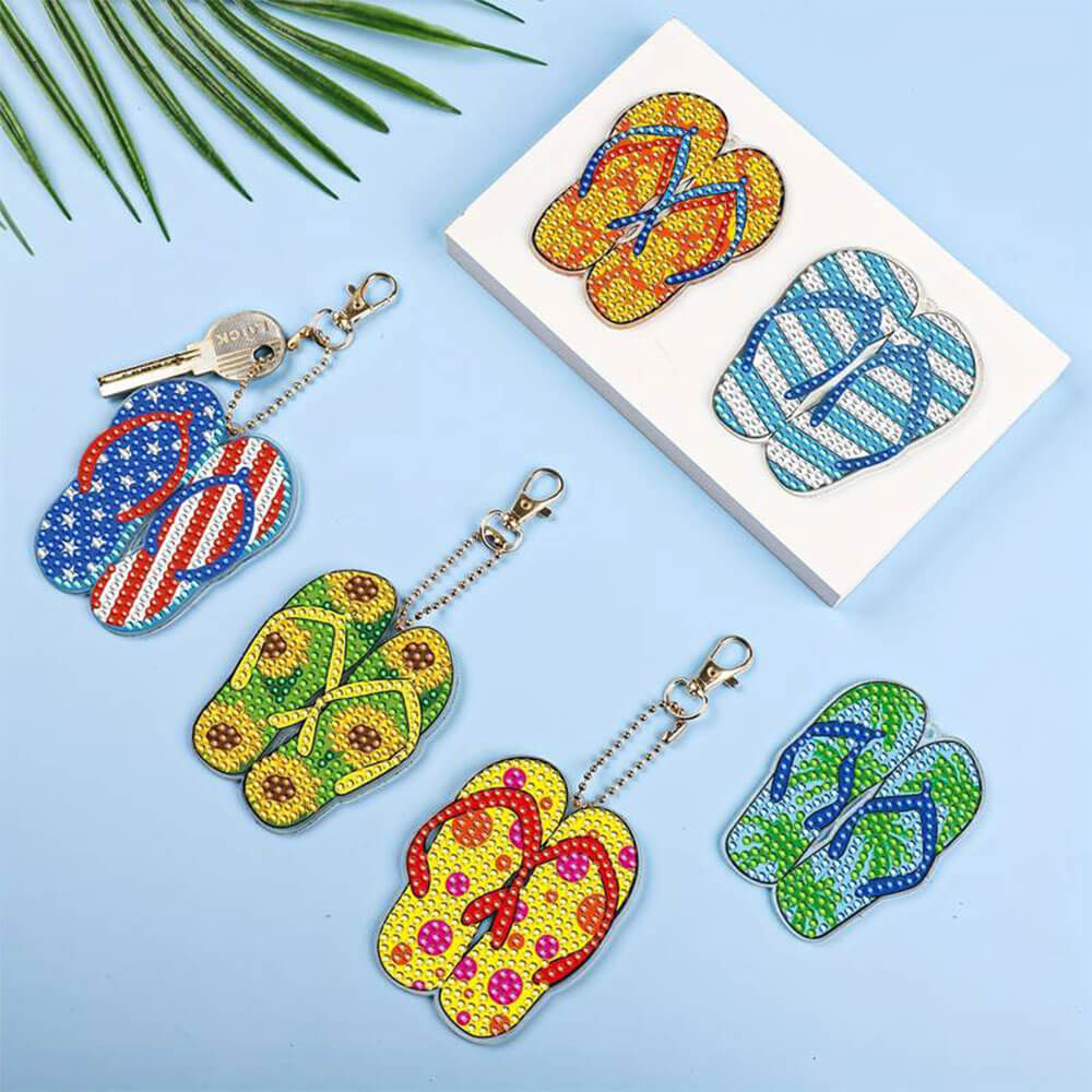 5D Diamond Painting Schlüsselanhänger Flip Flops 12 Stück, Unique-Diamond
