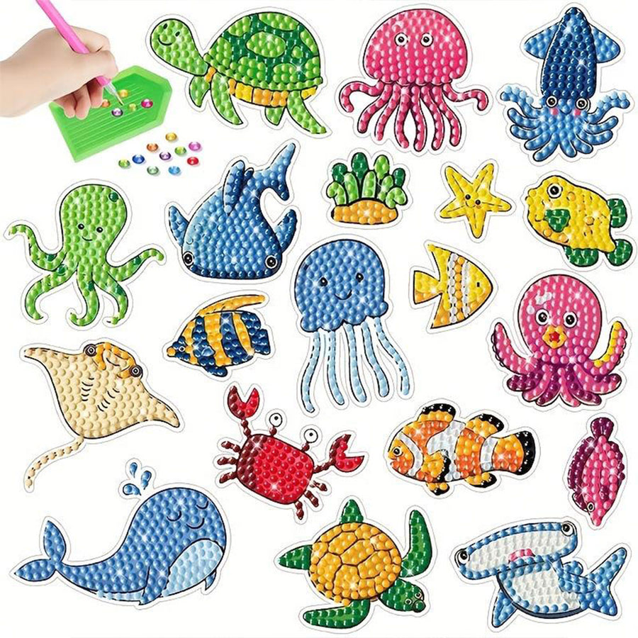 5D Diamond Painting Sticker Set Meerestiere für Kinder, Unique-Diamond