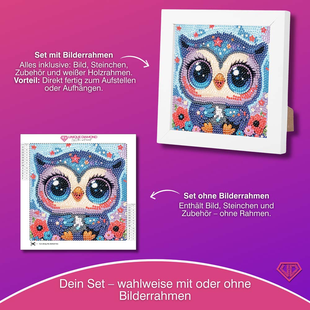 5D Diamond Painting Traumhafte Sternen-Eule Lumi mit Strasssteinchen, Unique-Diamond