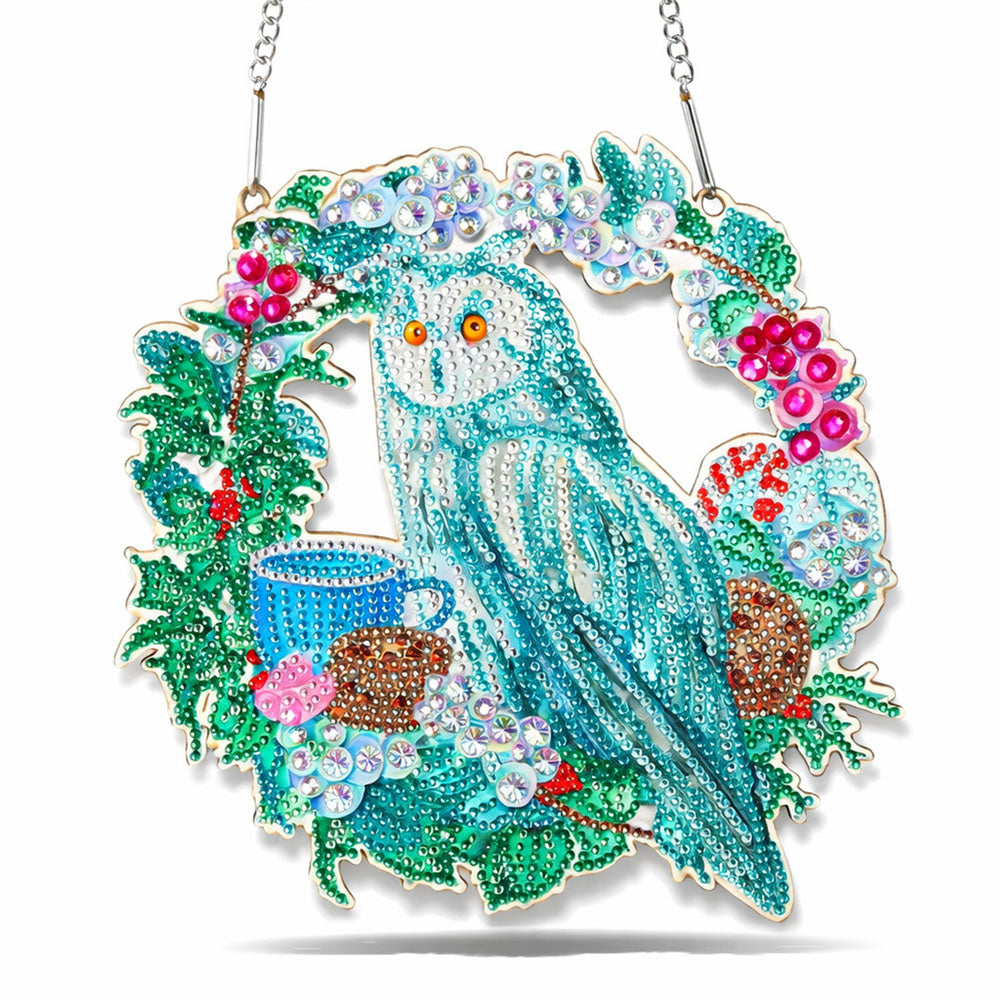 5D Diamond Painting Türanhänger Eule mit Blumen, Unique-Diamond
