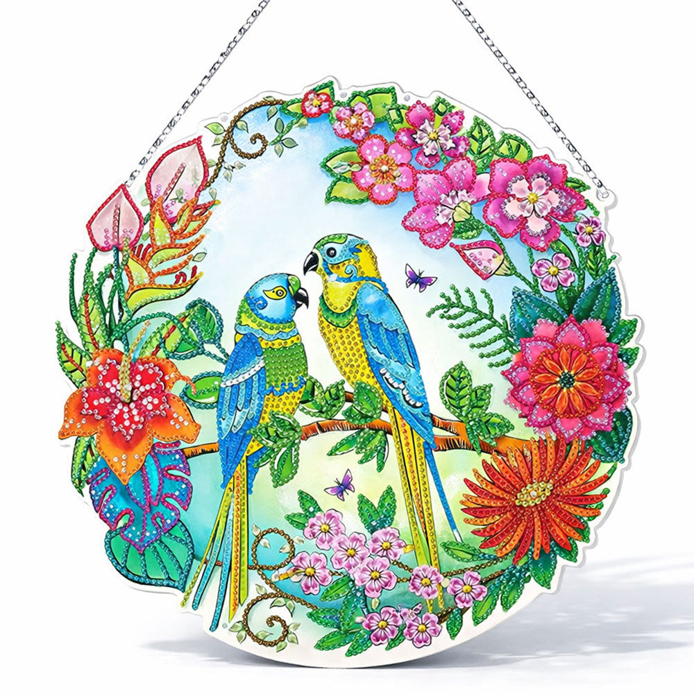 5D Diamond Painting Türanhänger Vögel mit LED und Anhänger, Unique-Diamond