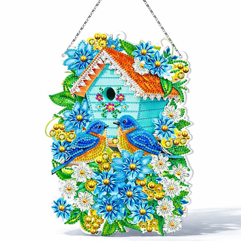 5D Diamond Painting Türanhänger Vogelhäuschen mit LED und Anhänger, Unique-Diamond