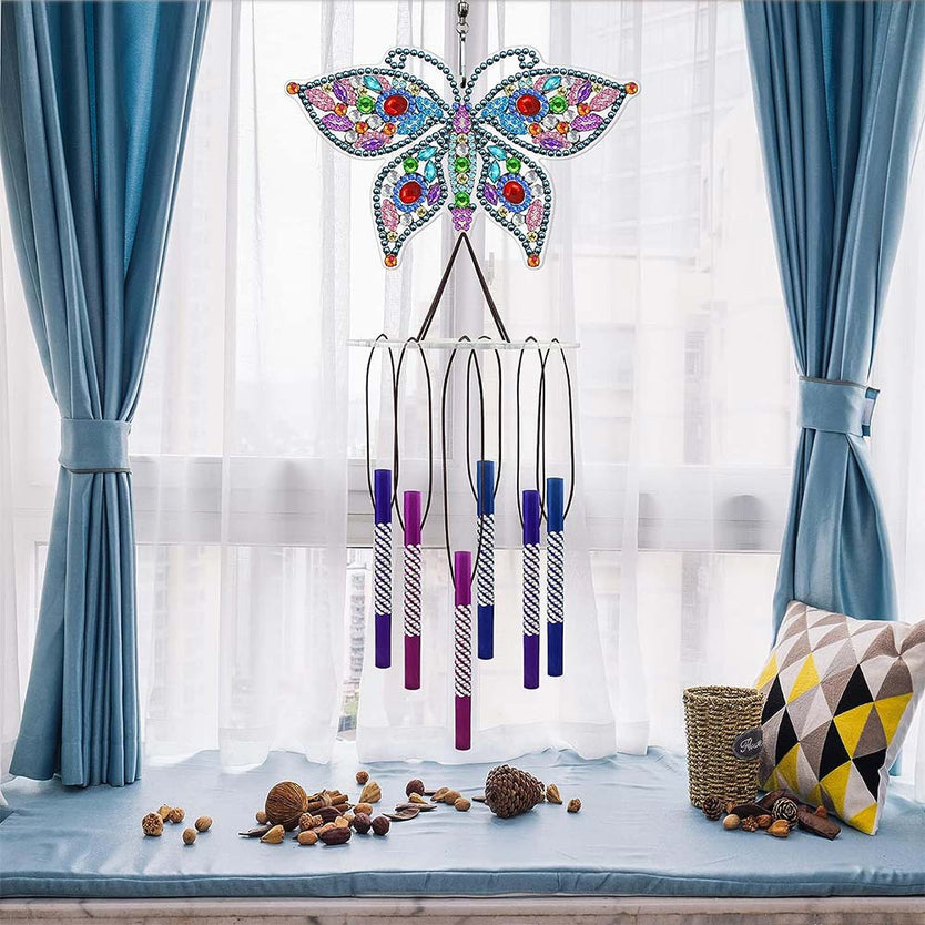 5D Diamond Painting Windspiel Schmetterling, Unique-Diamond