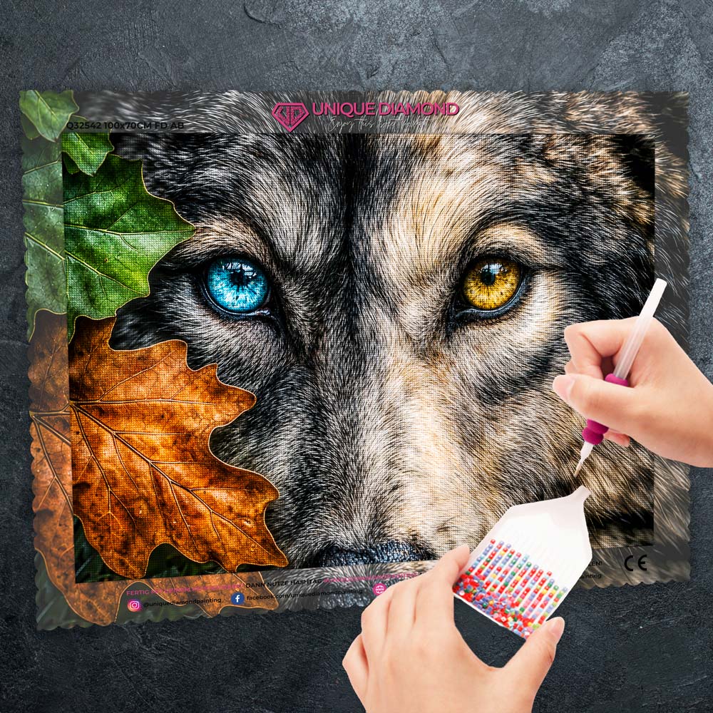 5D Diamond Painting - Wolfsblick der Elemente