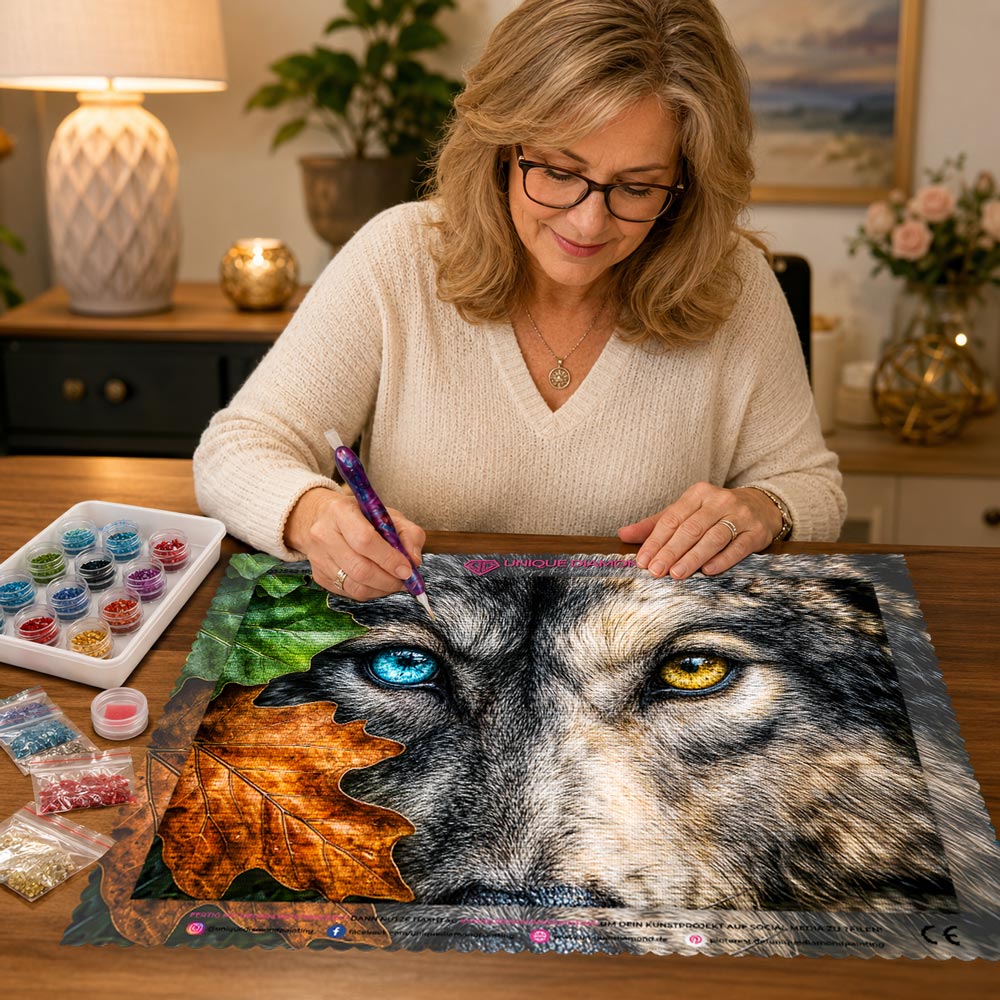 5D Diamond Painting - Wolfsblick der Elemente