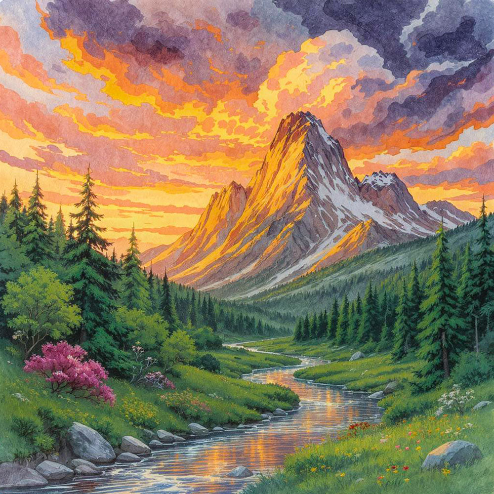 5D Diamond Painting – Abendgold über dem Gipfelpfad Unique-Diamond