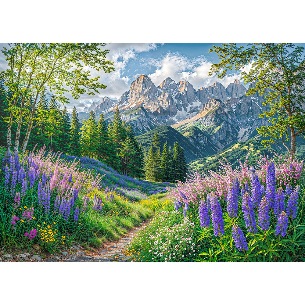 5D Diamond Painting – Alpenpoesie im Blütental, Unique-Diamond