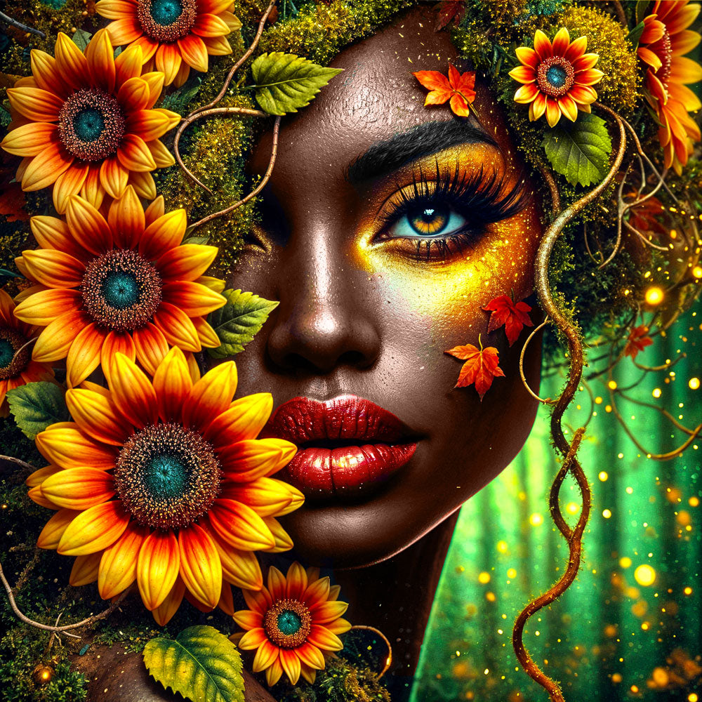 5D Diamond Painting – Amara, Seele der Sonnenblumen Unique-Diamond
