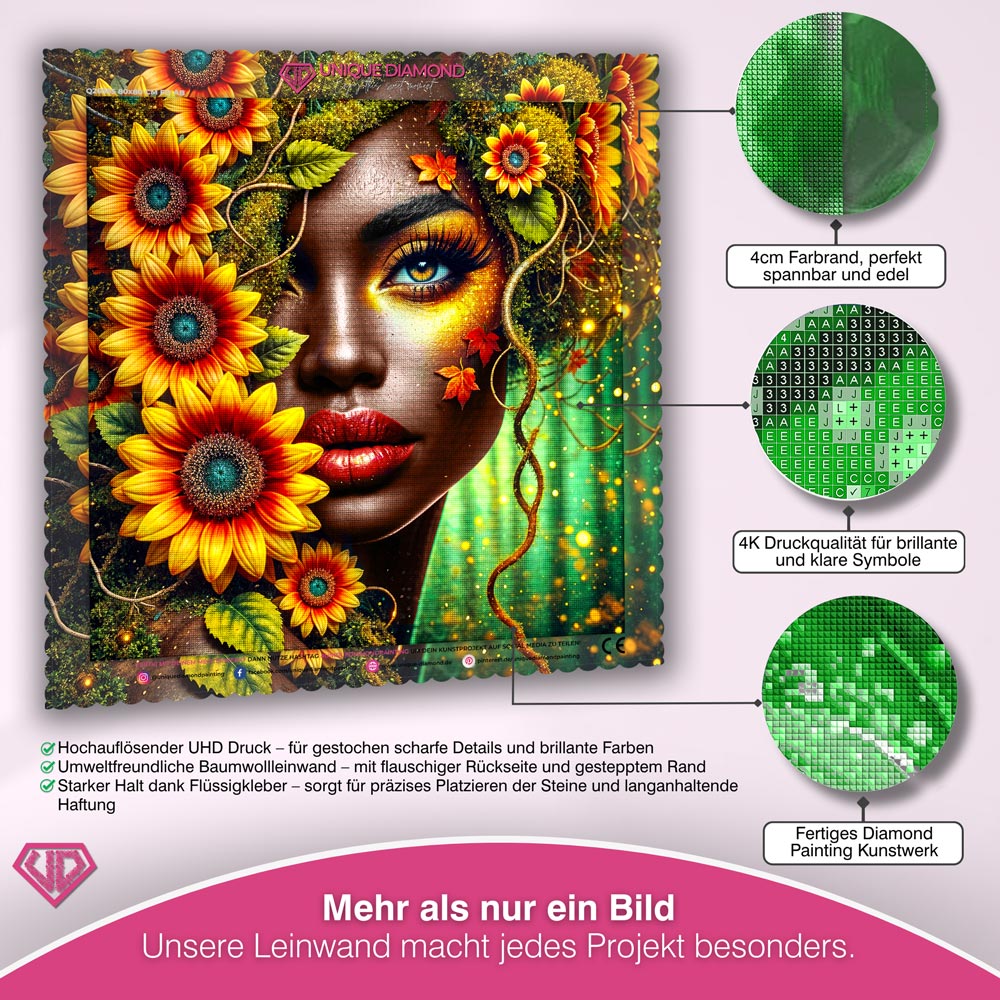 5D Diamond Painting – Amara, Seele der Sonnenblumen Unique-Diamond
