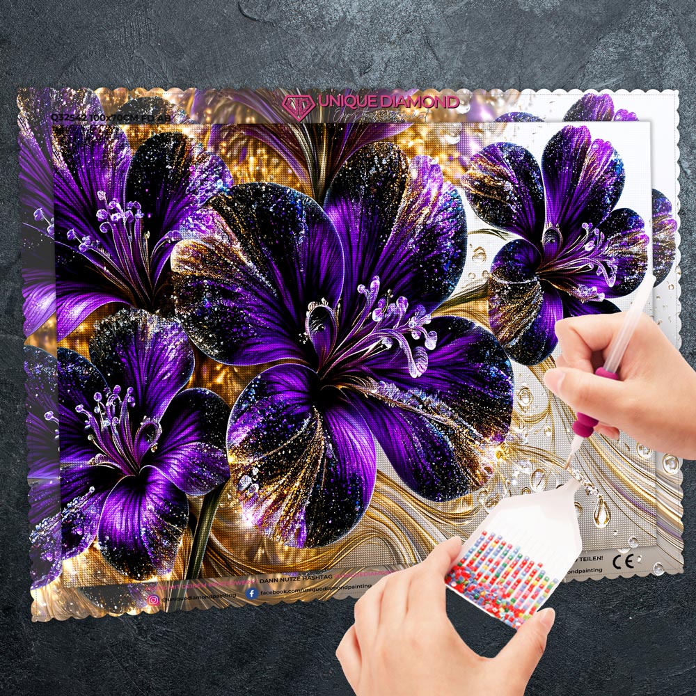 5D Diamond Painting – Amethystblüten im Goldrausch
