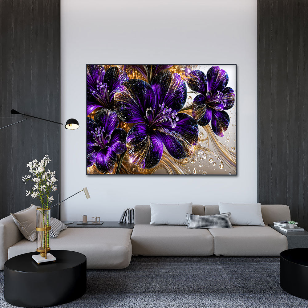5D Diamond Painting – Amethystblüten im Goldrausch
