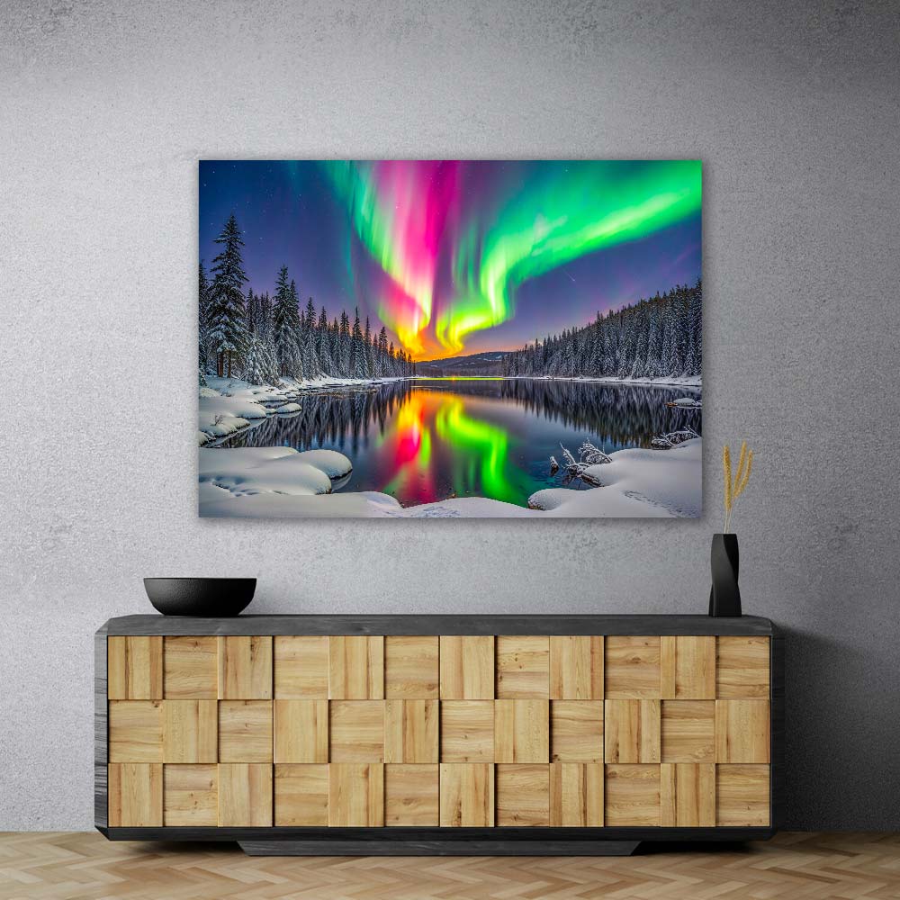 5D Diamond Painting – Aurora über dem Eiskristallwald, Unique-Diamond