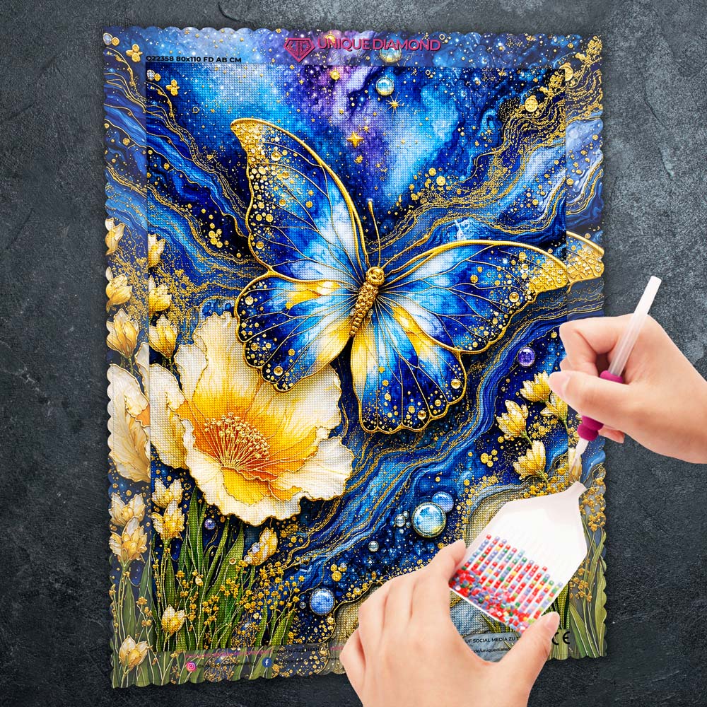 5D Diamond Painting – Azurflügel im Goldstrom