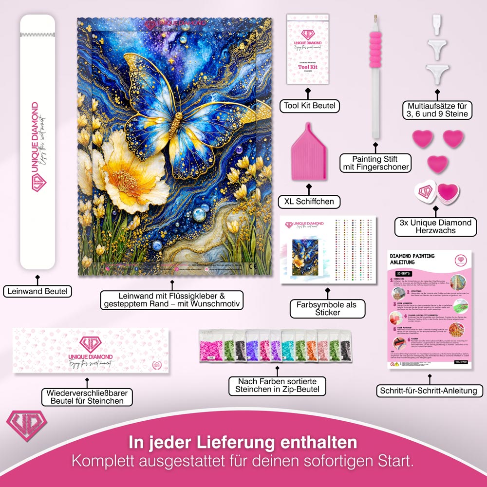 5D Diamond Painting – Azurflügel im Goldstrom