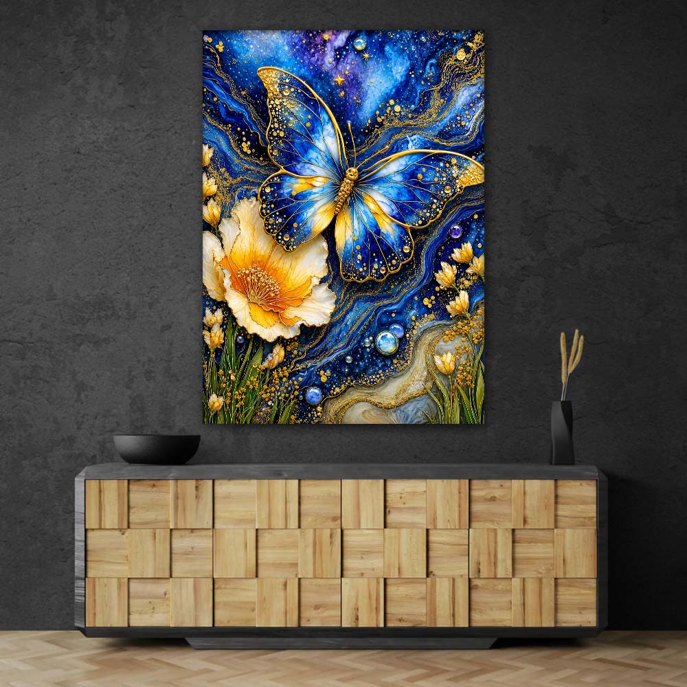 5D Diamond Painting – Azurflügel im Goldstrom