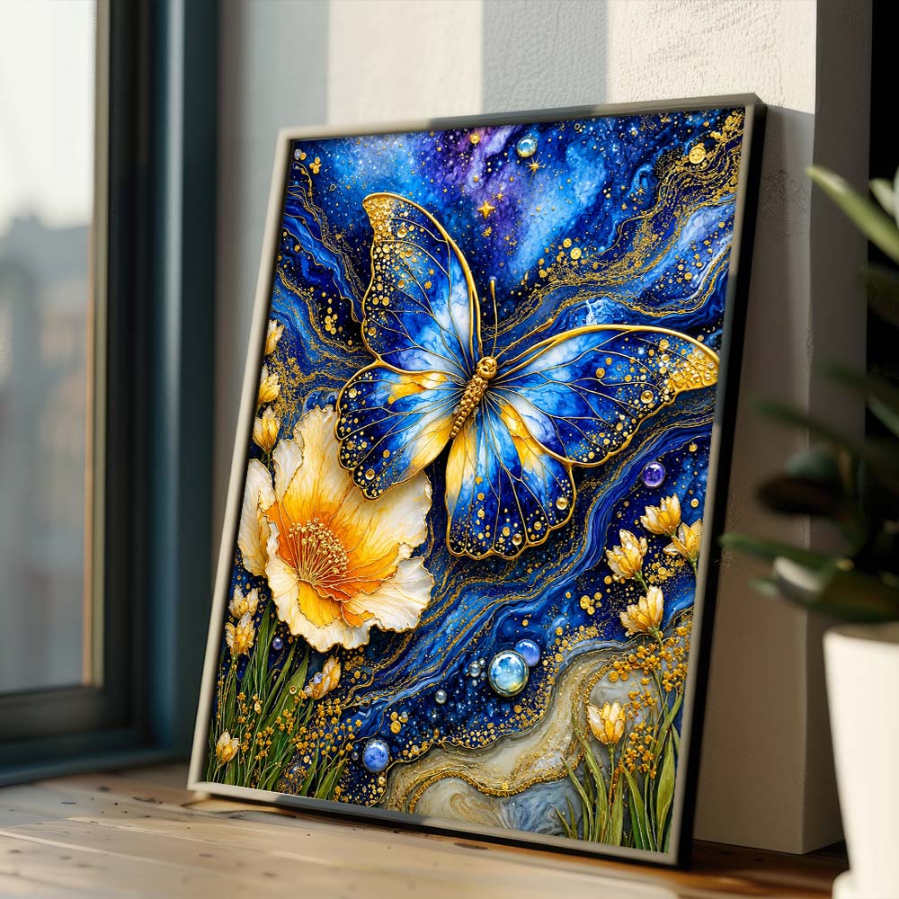 5D Diamond Painting – Azurflügel im Goldstrom