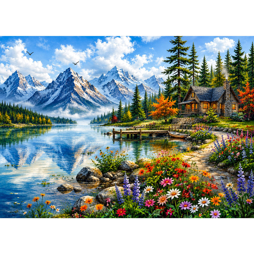 5D Diamond Painting – Berghütte am Kristallsee | Unique Diamond