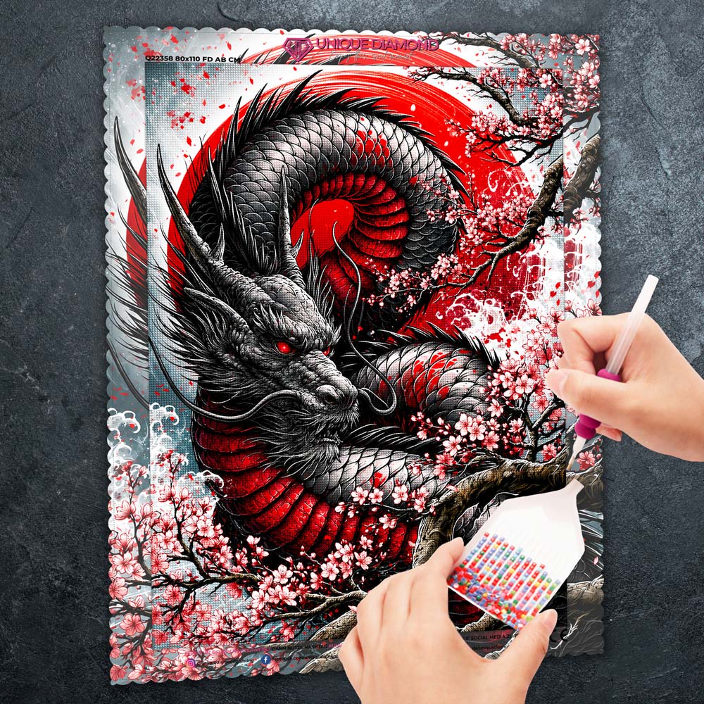 5D Diamond Painting – Black Dragon Sakura
