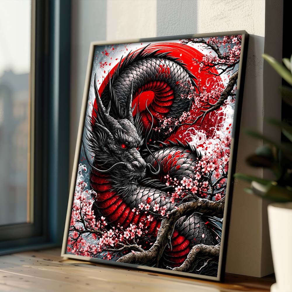 5D Diamond Painting – Black Dragon Sakura