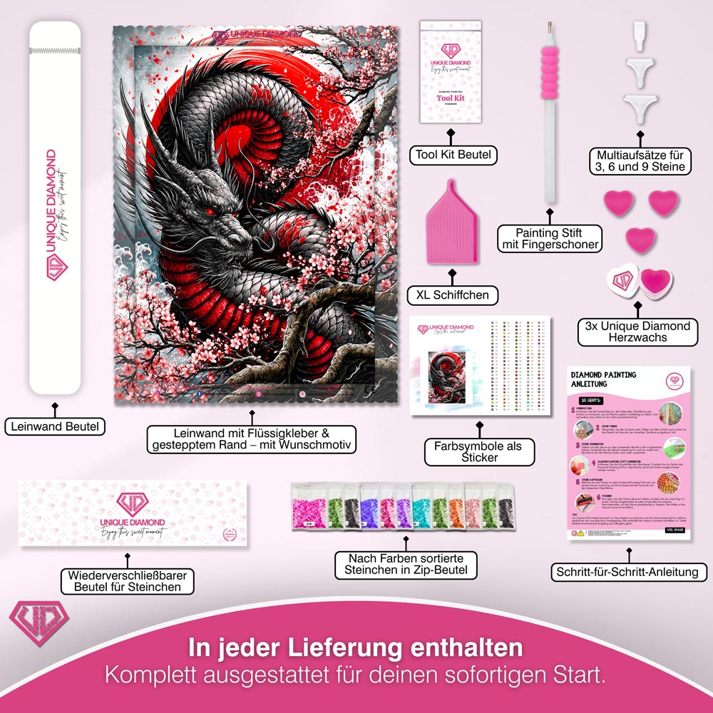 5D Diamond Painting – Black Dragon Sakura