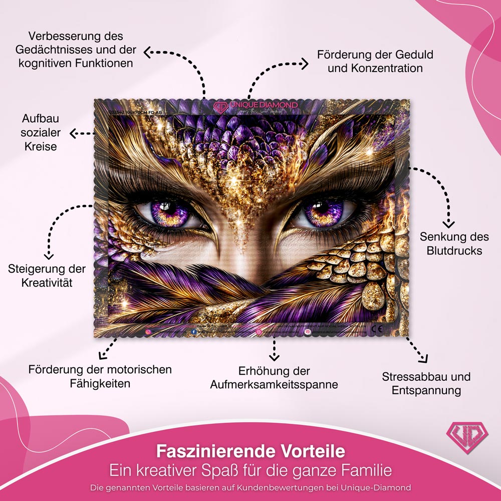 5D Diamond Painting – Blick der goldenen Federmagie