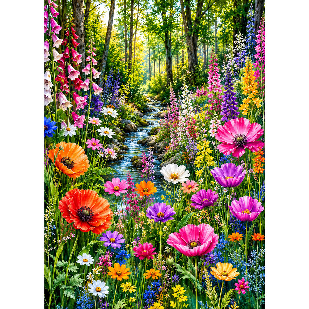 5D Diamond Painting – Blütenbach im Frühlingswald | Unique Diamond