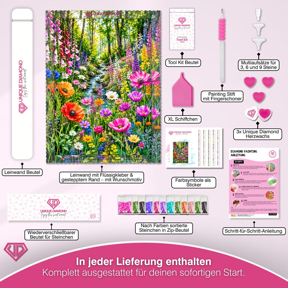 5D Diamond Painting – Blütenbach im Frühlingswald
