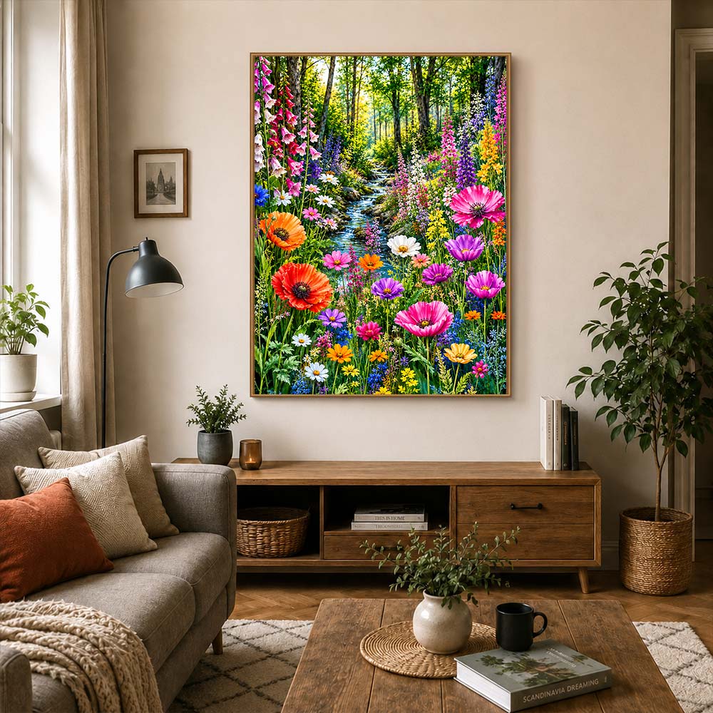 5D Diamond Painting – Blütenbach im Frühlingswald