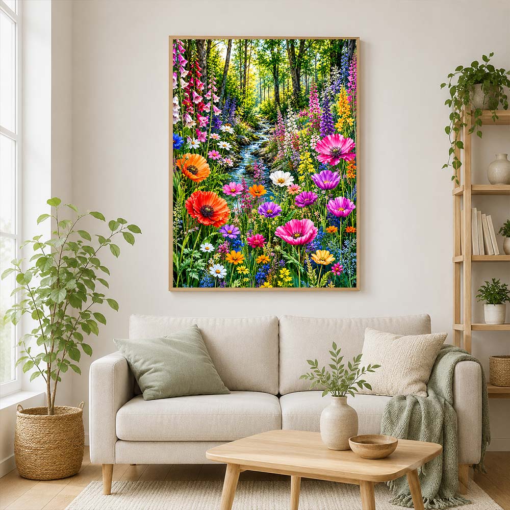 5D Diamond Painting – Blütenbach im Frühlingswald