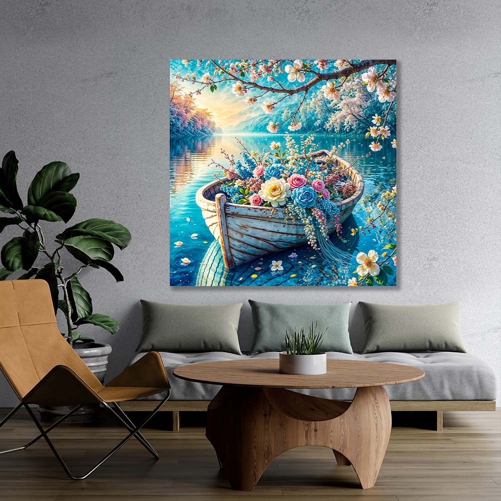 5D Diamond Painting – Blütenboot auf stillem See, Unique-Diamond