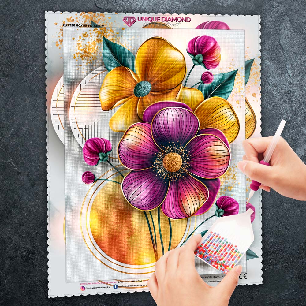 5D Diamond Painting – Blütenklang in Gold und Amethyst