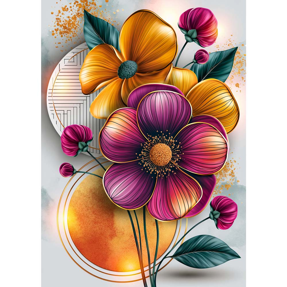 5D Diamond Painting – Blütenklang in Gold und Amethyst | Unique Diamond