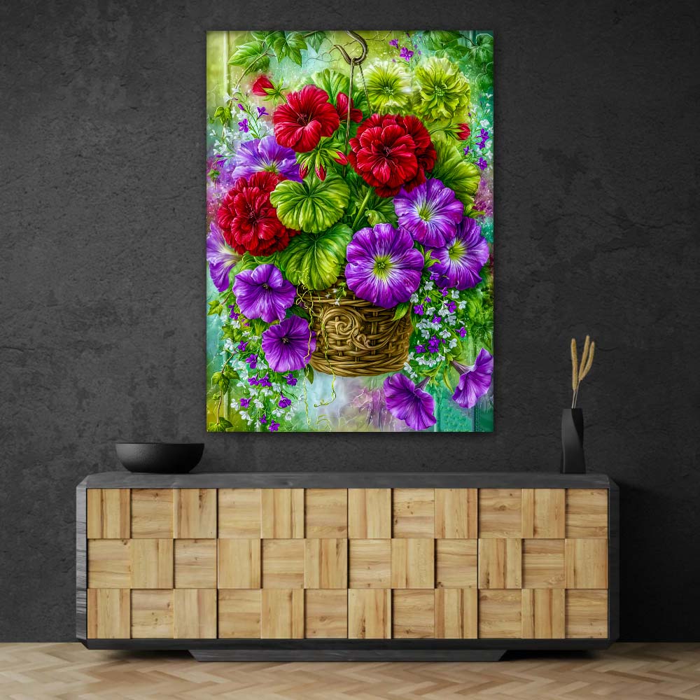 5D Diamond Painting – Blütenkorb in lebendiger Gartenpracht