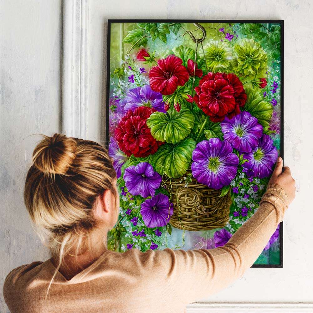 5D Diamond Painting – Blütenkorb in lebendiger Gartenpracht