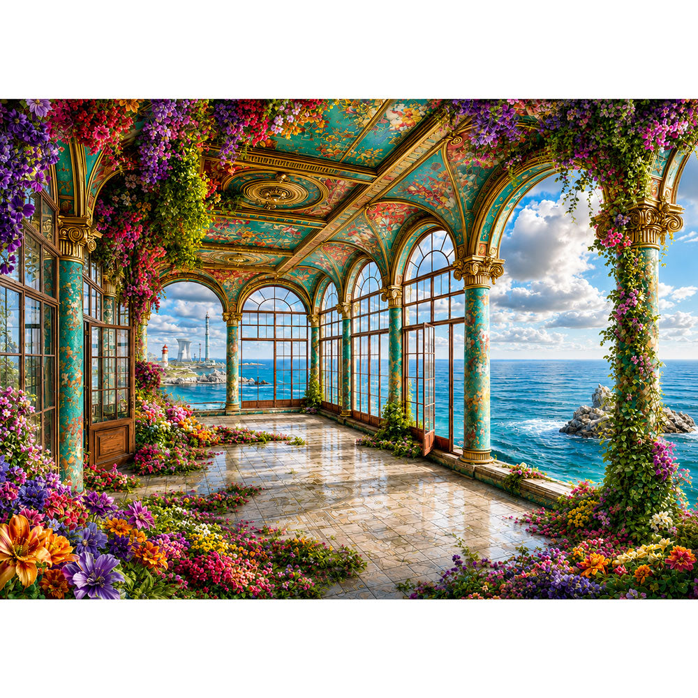 5D Diamond Painting – Blütenloggia am Azurmeer | Unique Diamond