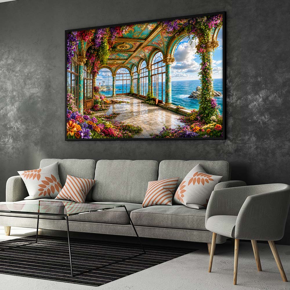 5D Diamond Painting – Blütenloggia am Azurmeer