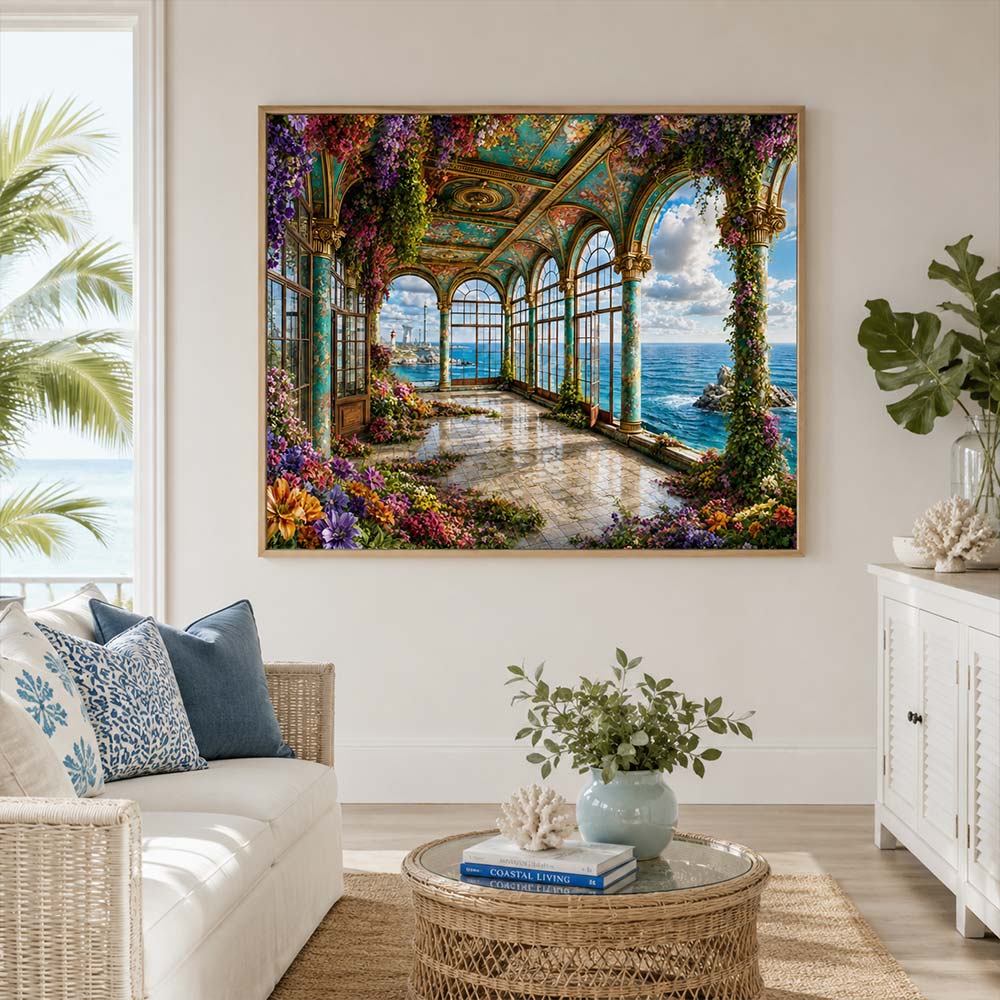 5D Diamond Painting – Blütenloggia am Azurmeer