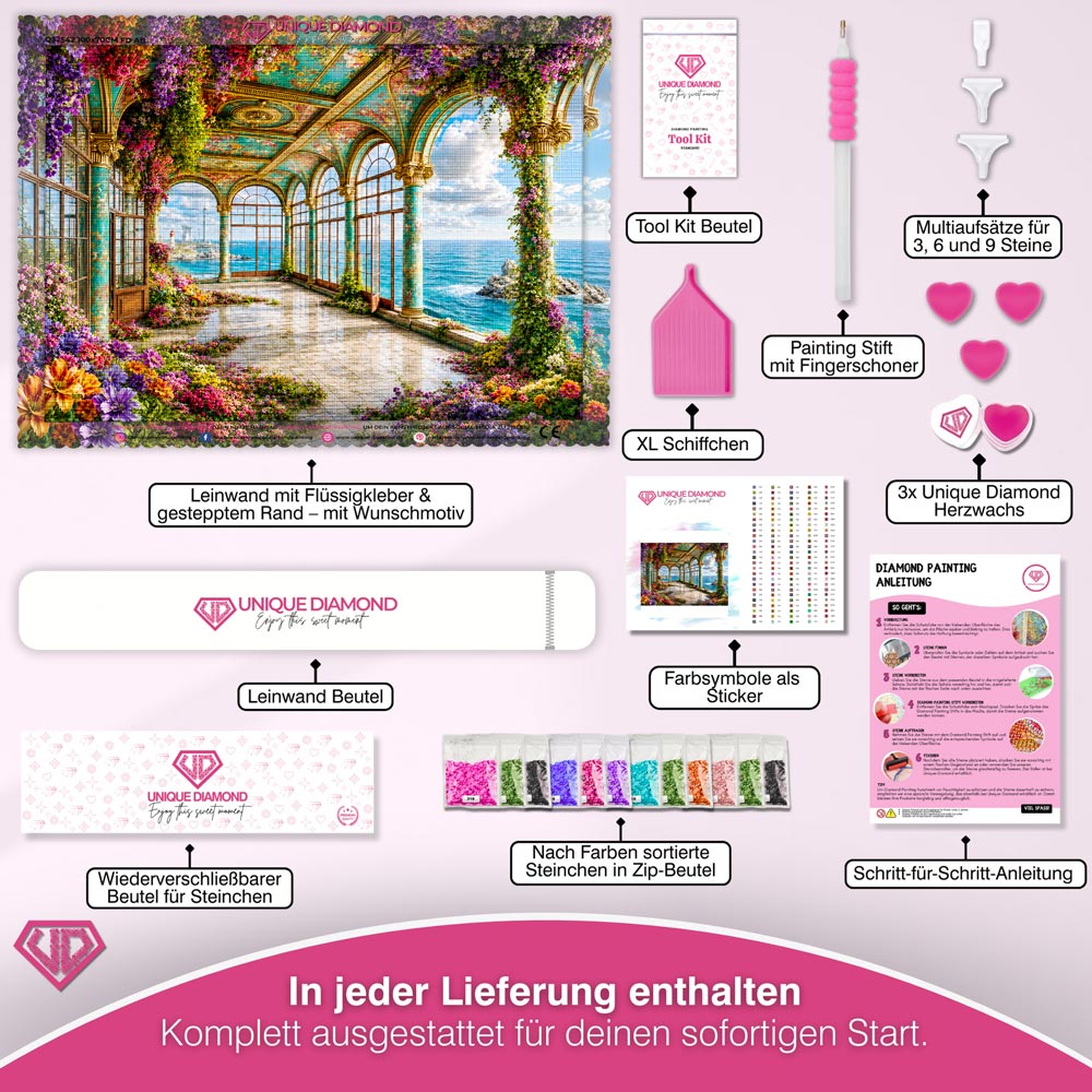 5D Diamond Painting – Blütenloggia am Azurmeer