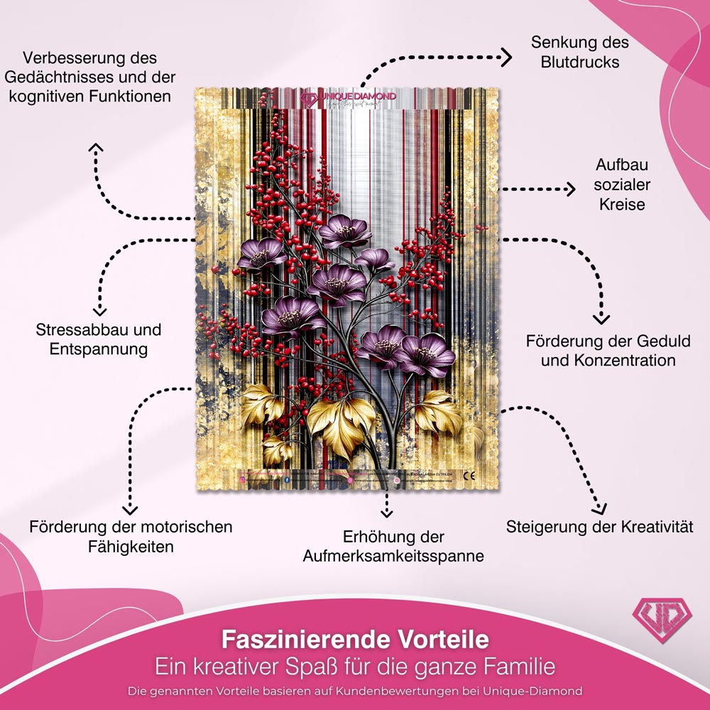 5D Diamond Painting – Blütenpoesie in Purpur & Gold